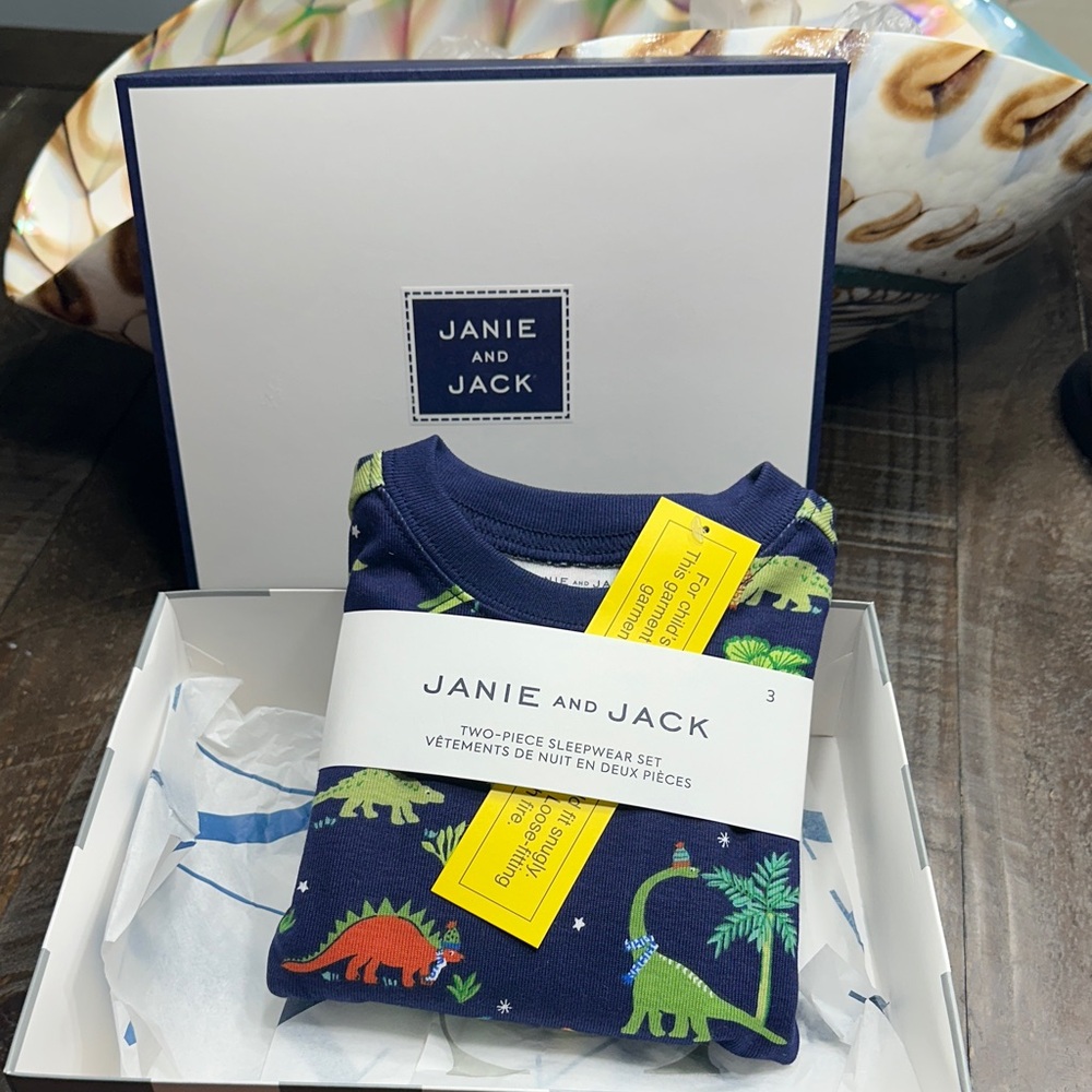 Janie and Jack Kids Dinosaur Pajama Set - Navy and Green